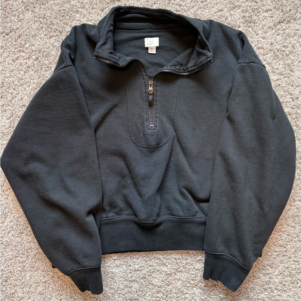 A New Day Black Half-Zip Pullover Cropped Size Large - Picture 3 of 5